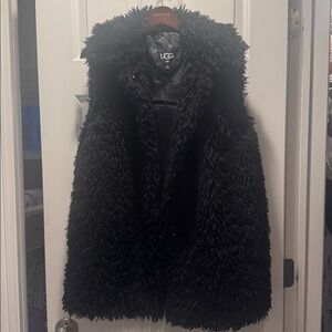 UGG Women Tammie Faux Fur Long Vest In Black Size M